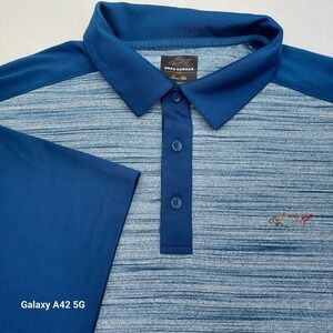 Greg Norman for Tasso Elba PlayDry Golf Polo Shirt Blue Space Dye Mens L FA17